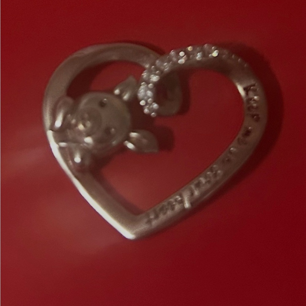Silver Heart pig Pendant with Crystals